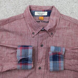 Tailor Vintage Shirt Mens Small Heather Red Flip Cuff 100% Cotton Long Sleeve